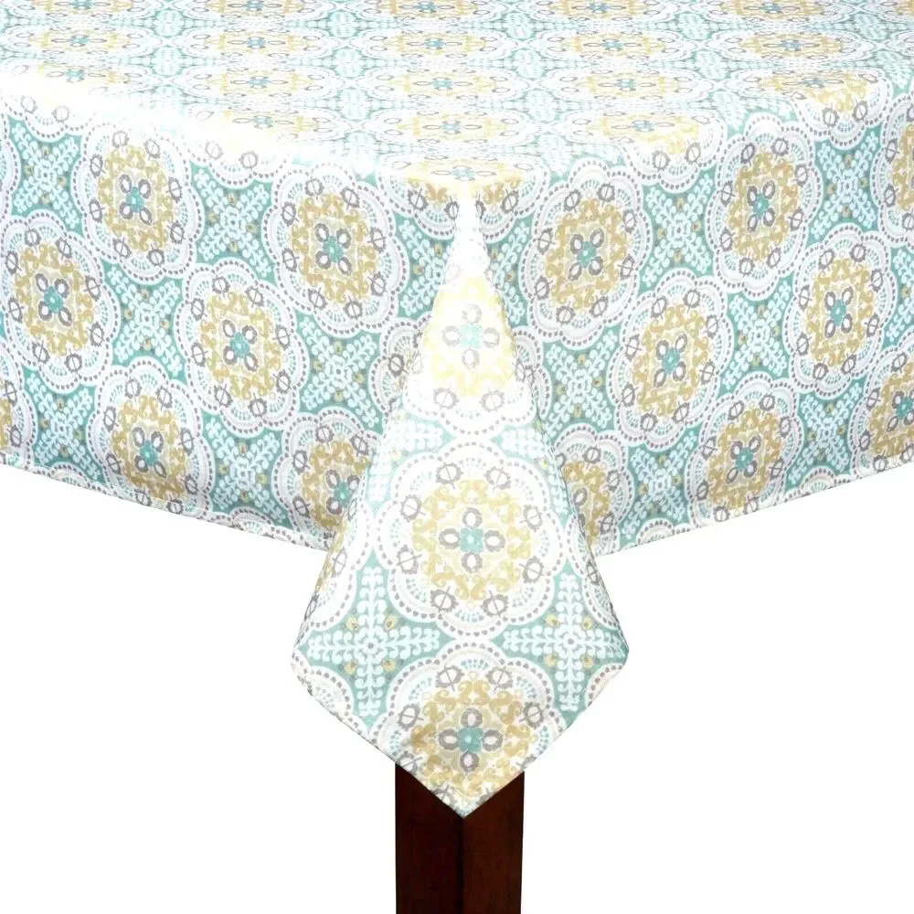Waverly Astrid Tablecloth Fabric Summer Spring Green Gold Medallion 70